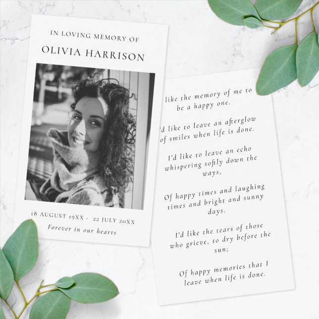 Elegant Chic Memorial | Funeral Photo Poem Card (Creator Uploaded)