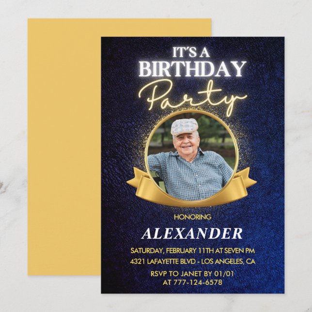 Elegant Chic Men 98th birthday invitations  (Front/Back)