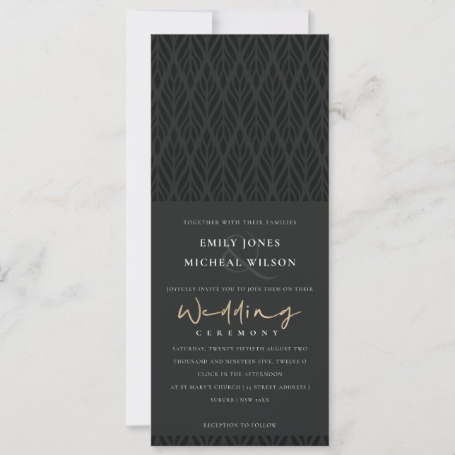 ELEGANT CHIC MODERN ART DECO BLACK GOLD WEDDING INVITATION (Front)