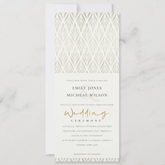 ELEGANT CHIC MODERN ART DECO WHITE SILVER WEDDING INVITATION (Front)