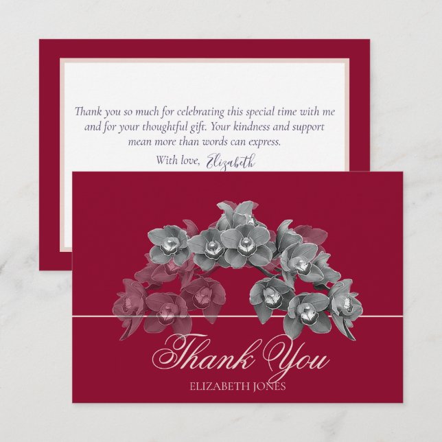 Elegant Chic Modern Black White Orchid Thank You Card (Front/Back)