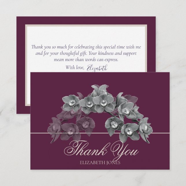 Elegant Chic Modern Black White Orchid Thank You Card (Front/Back)