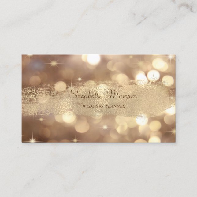Elegant Chic Modern Bokeh,Faux Gold Brush Stroke Business Card (Front)