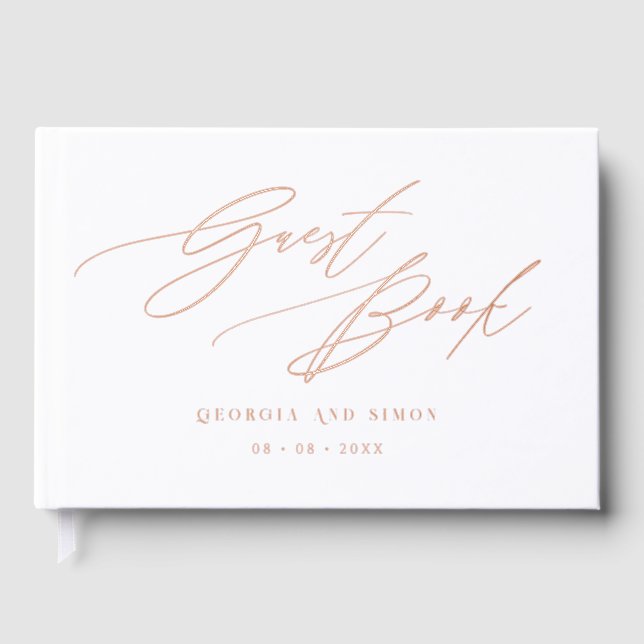 Elegant Chic Modern Calligraphy Wedding Guest Book (Front)
