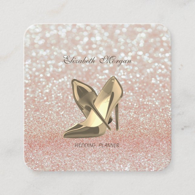 Elegant Chic  Modern Glittery Bokeh-High Heels Square Business Card (Front)