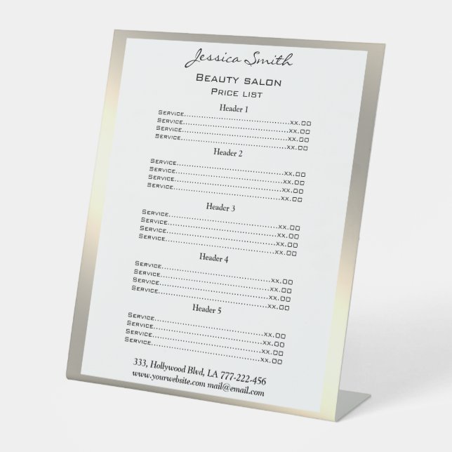 Elegant chic modern luxury faux gold rack card pedestal sign (Front)