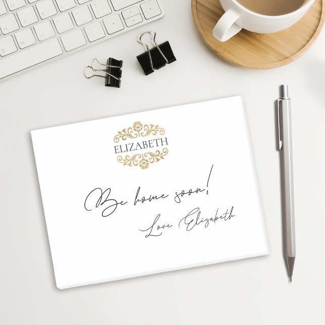Elegant Chic Modern Monogram Black Gold  Post-it Notes (Elegant black and gold monogram Post it notes. Personalize them with your name.)