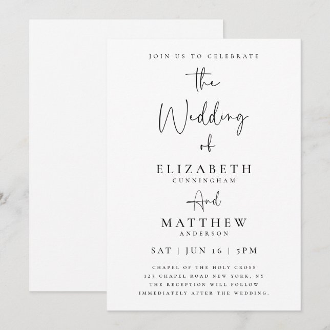 Elegant Chic Modern Simple Typography Wedding Invitation (Front/Back)