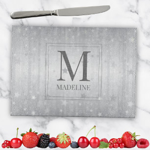 Elegant Chic Modern White Grey Silver Stars Cutting Board