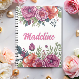 Elegant Chic Monogram Flower Pattern Personalised Notebook