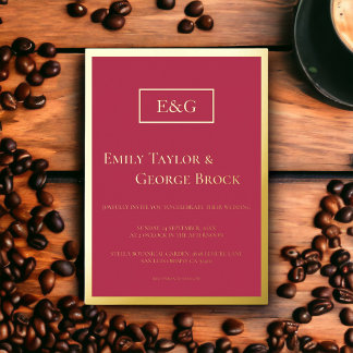 Elegant Chic Monogram Magenta Gold Framed Wedding