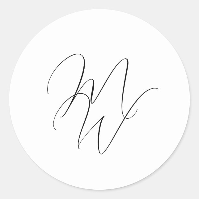 Elegant Chic Monogram Modern Black & White Wedding Classic Round Sticker (Front)