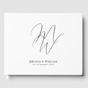 Elegant Chic Monogram Modern White Wedding Guest Book