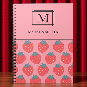 Elegant Chic Monogram Strawberries  Personalised  Notebook