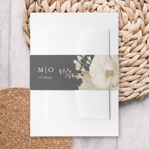 Elegant Chic Moody Boho Floral Wedding Invitation Belly Band