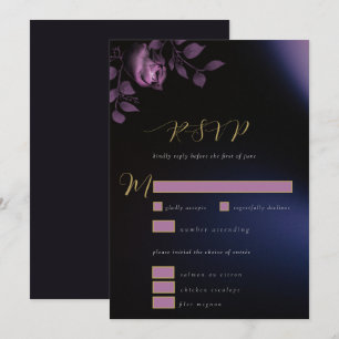 Elegant Chic Moody Dark Purple Floral Wedding RSVP Invitation