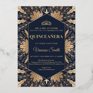 Elegant chic navy and real gold foil quinceanera