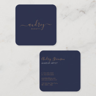 Elegant Chic Navy Blue Gold Signature Square Business Card