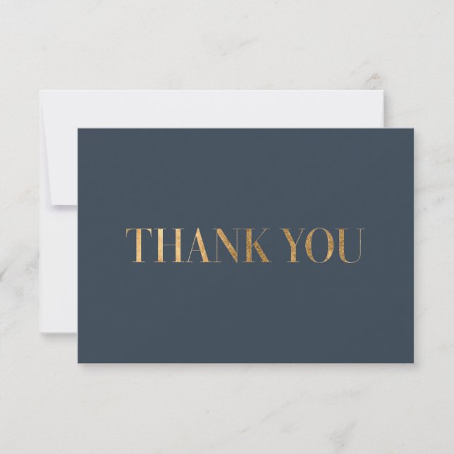 Elegant Chic Navy Blue Gold Thank You Photo Card (Front)