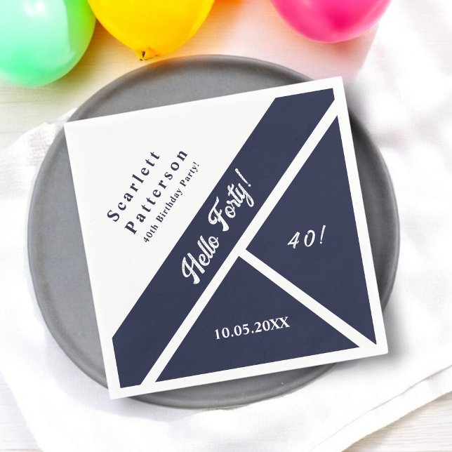 Elegant Chic Navy Blue White Modern 40th Birthday Napkin (Creator Uploaded)