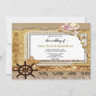 Elegant Chic Navy Coastal Seaside Modern Wedding Invitation