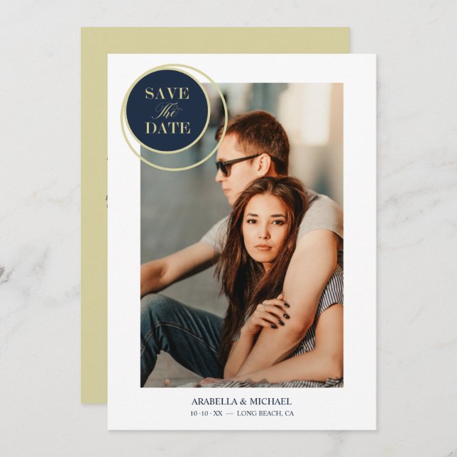 Elegant Chic Navy Gold Photo Sophisticated Wedding (Front/Back)