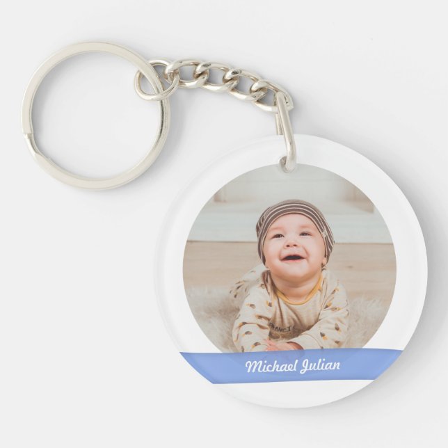 Elegant Chic New Baby Boys Twins Photos Keepsake Key Ring (Front)