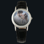 Elegant Chic NewlyWed Wedding Photo Anniversary Watch<br><div class="desc">This elegant script photo watch will be a beautiful keepsake of your wedding day! The unique calligraphy reads 'Mr and Mrs' alongside your custom family name and date. Add your wedding photo and make this into a perfect gift for the newlywed bride,  an anniversary,  or vow renewal!</div>