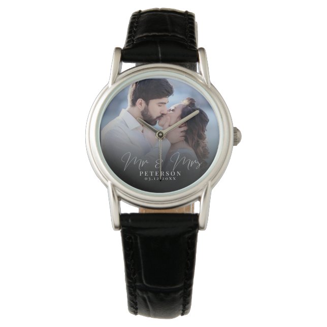 Elegant Chic NewlyWed Wedding Photo Anniversary Watch (Front)