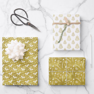 Elegant Chic Olive Green Christmas Mixed Pattern Wrapping Paper Sheet