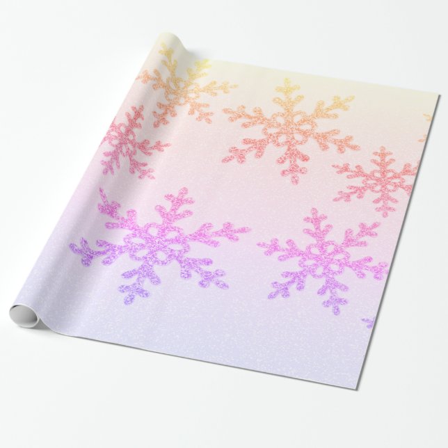 Elegant Chic Ombre Glitter Snowflakes Holiday Wrapping Paper (Unrolled)