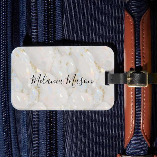 Elegant Chic Opal Gemstone Marble Luggage Tag (Front Insitu 4)