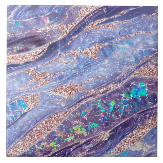  Elegant Chic Opal Marble Purple Rose Gold Glitter Tile (Front)