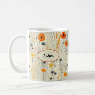 Elegant Chic Orange Stylish Modern Flowers Coffee Mug