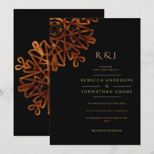 Elegant Chic Ornamental Black and Gold Wedding Invitation