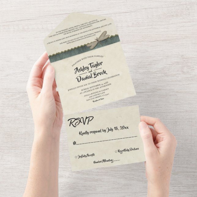 Elegant Chic Ornate Classy Formal Modern Wedding All In One Invitation (Tearaway)