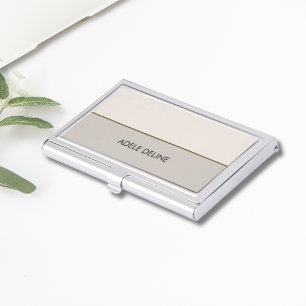 Elegant Chic Pale Pink GreyCopper Line Business Card Holder