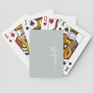 Elegant Chic Pale Sage Green Monogram Name Script  Playing Cards