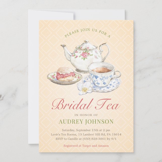 Elegant Chic Pastel Bridal Shower Tea Floral  Invitation (Front)
