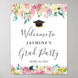 Elegant Chic Pastel Floral Graduation Party Sign