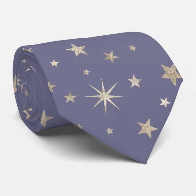   Elegant Chic Pastel Purple Silver Stars Monogram Tie (Rolled)
