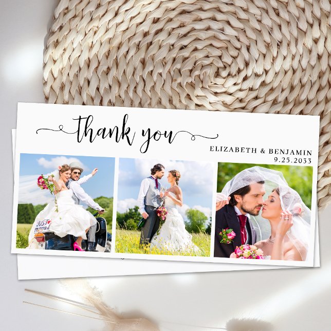 Elegant Chic Personalised 3 Photo Wedding Thank You Card (Creator Uploaded)