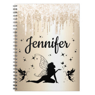 elegant chic personalised gold glitters fairy notebook