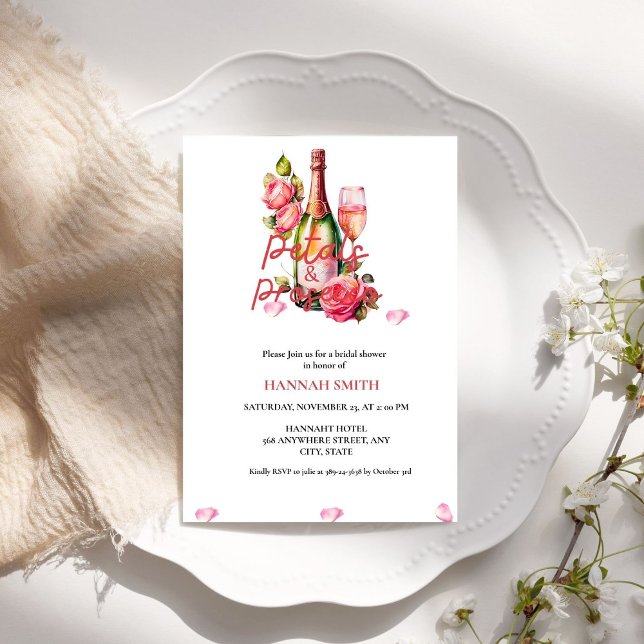 Elegant & Chic Petals and Prosecco Bridal Shower Invitation (Creator Uploaded)