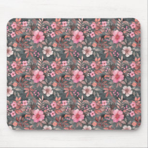 Elegant Chic Pink and Grey Floral Patterned Mouse Mat
