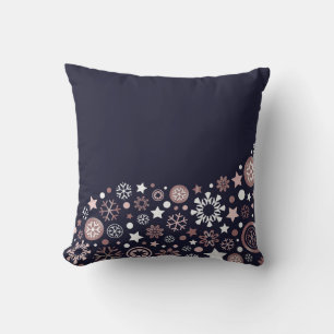 Elegant chic pink blue and white snowflakes cushion