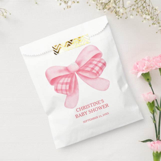 Elegant & Chic Pink Bow Girl Baby Shower Favour Bags (Sealed)