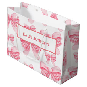 Elegant & Chic Pink Bow Girl Baby Shower Large Gift Bag
