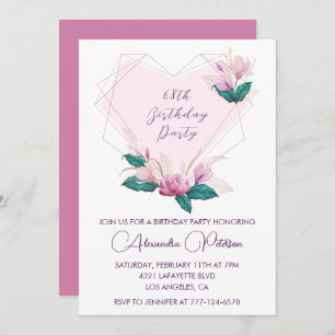 Elegant Chic Pink Floral 68th birthday Invitation