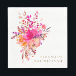 Elegant Chic Pink Floral Bat Mitzvah Custom Napkin<br><div class="desc">Personalised Modern Chic Pink Watercolor Floral Elegant Bat Mitzvah Napkins</div>